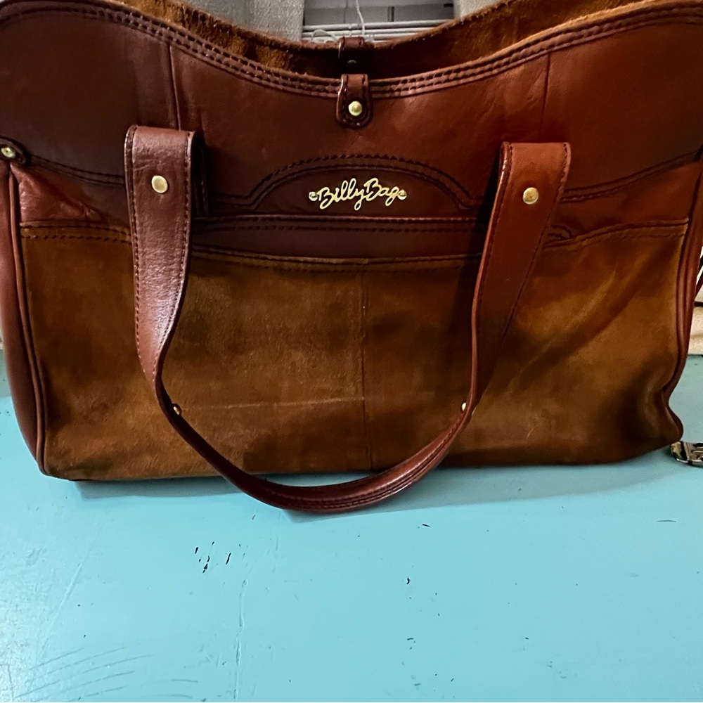 Vintage ! BillyBoo Leather & Suede Tote Bag in Chestnut Brown - Picture 2 of 12